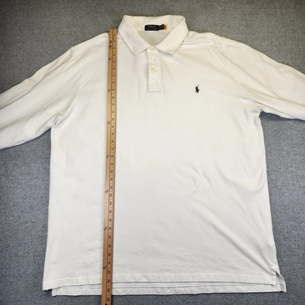 Polo Ralph Lauren Mens 3XLT TALL Long Sleeve Mesh‎ Polo Shirt White Pique